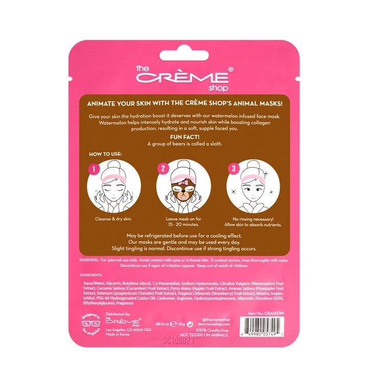 Be Bouncy, Skin! Bear Face Mask - Hydrating Watermelon - MAKEUPMX Distribuidora