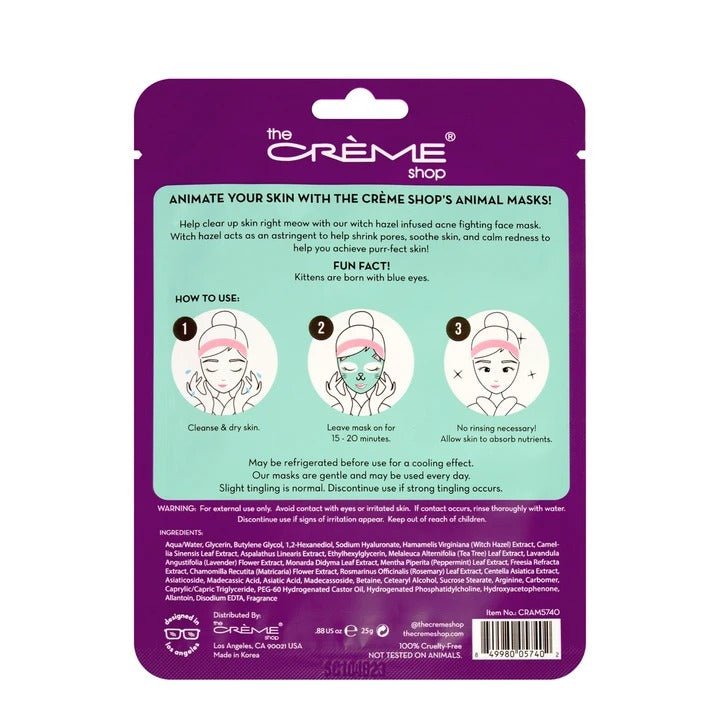Be Clear, Skin! Kitten Face Mask - Acne Fighting Witch Hazel - MAKEUPMX Distribuidora