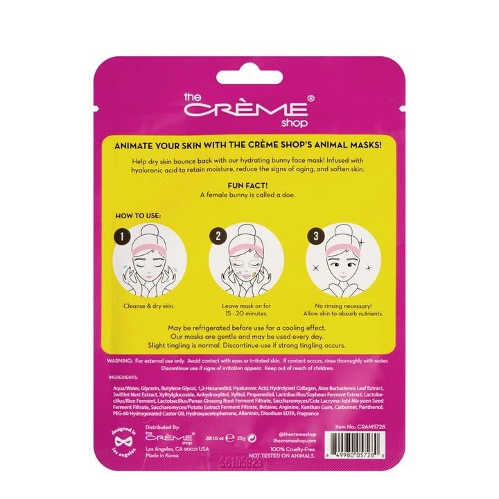 Be Hydrated, Skin! Bunny Face Mask - Moisturizing Hyaluronic Acid - MAKEUPMX Distribuidora