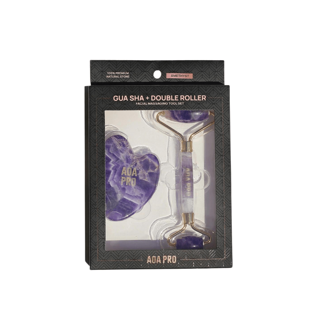 Gua Sha + Roller Massaging Set - Amethyst - MAKEUPMX Distribuidora