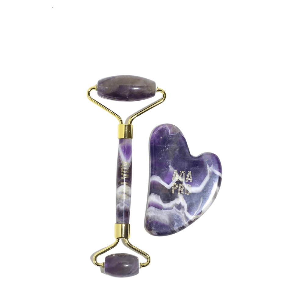 Gua Sha + Roller Massaging Set - Amethyst - MAKEUPMX Distribuidora