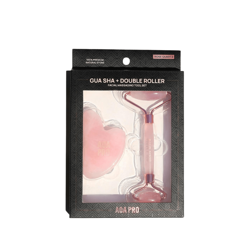 Gua Sha + Roller Massaging Set - Rose Quartz - MAKEUPMX Distribuidora