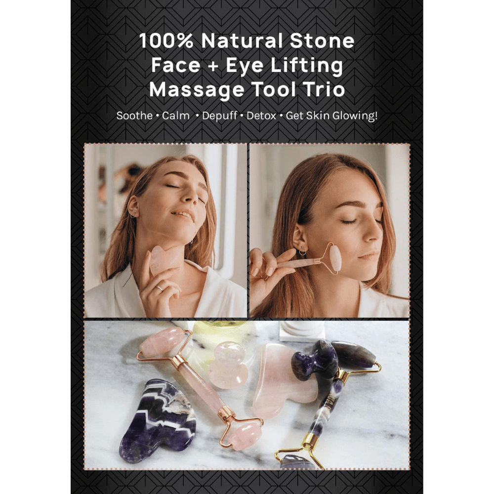 Gua Sha Trio Facial Set - Rose Quartz - MAKEUPMX Distribuidora
