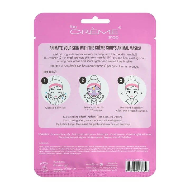 Lighten Up, Skin! Animated Narwhal Face Mask - Brightening Vitamin C - MAKEUPMX Distribuidora