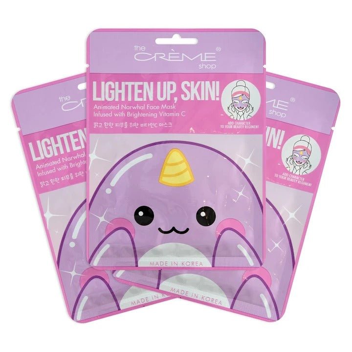 Lighten Up, Skin! Animated Narwhal Face Mask - Brightening Vitamin C - MAKEUPMX Distribuidora